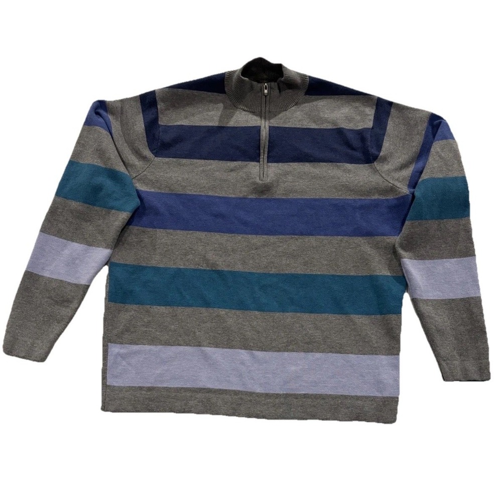 Peter Millar Crown Sport Men's 1/4 Zip Striped Sweater Pullover M Gray Blue Teal